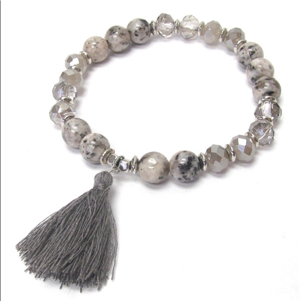 Multi semi precious stone and glass beads bracelet